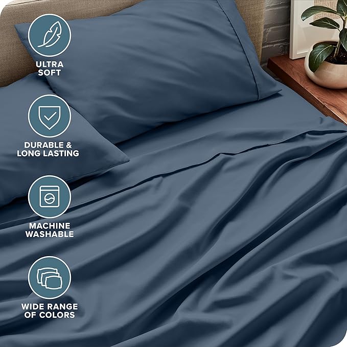 Bare Home King Sheet Set - Luxury 1800 Ultra-Soft Microfiber King Bed Sheets - Double Brushed - Deep Pockets - Easy Fit - 4 Piece Set - Bedding Sheets & Pillowcases (King, Bering Sea) BareHome