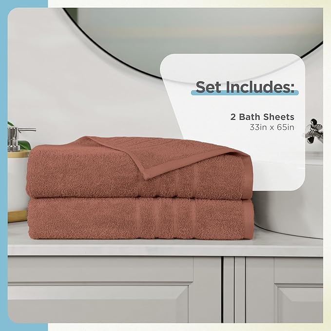 Martex 2-Pack Ultimate Performance Bath Sheet Set – 100% Cotton – 33” x 65” – Extra Large Bath Towels – Versatile – Low-Linting – Supersoft Bathroom Set – Super Absorbent – Easy Care – Terracotta