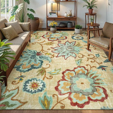 Lahome Floral Washable Rug for Living Room - Area Rugs 5x7 Non-Slip Lightweight Bedroom Throw Soft Kid Room Nursery Carpet, Boho Beige Paisley Print Indoor Carpet for Office Dining Room Kitchen