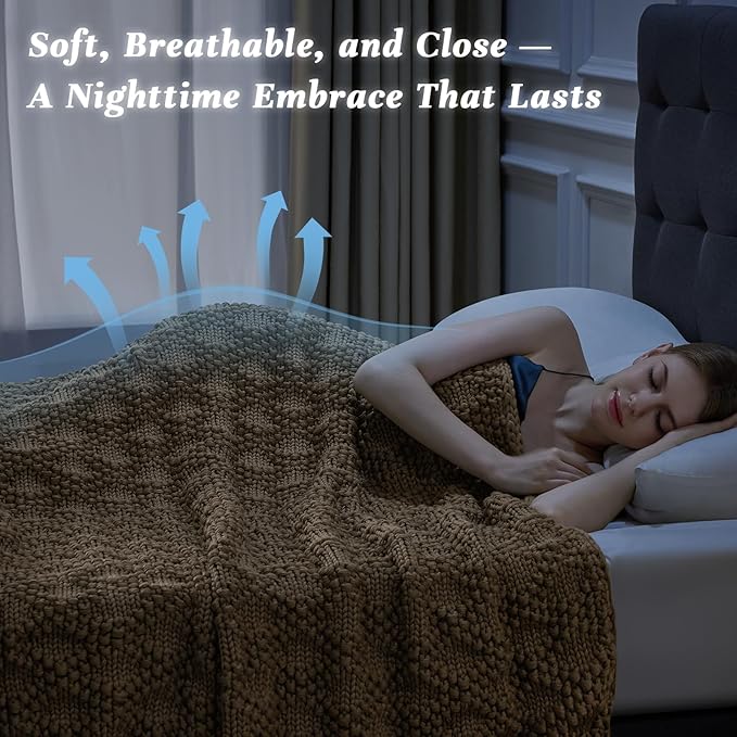 Knitted Weighted Blanket for Adult, Chunky Knit Weighted Throw for Sleep 80"*87" 20lbs, Cooling Breathable Machine Washable Fall Heavy Blanket for Room Decor (Beige, King)