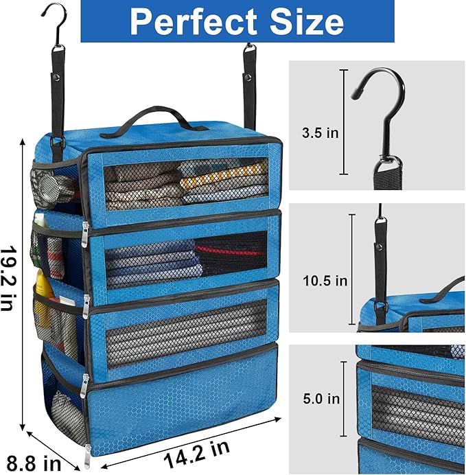 Suitcase Organizer, Travel Luggage Organizer Portable Hanging Travel Shelves Collapsible Hanging Packing Cubes for Carry on Suitcase