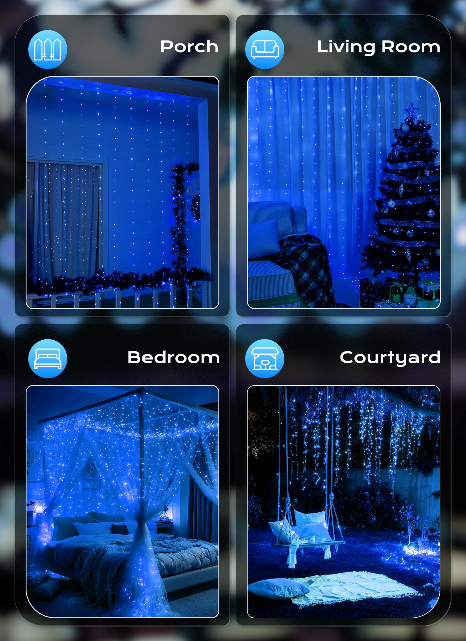 Brightown 300 LED Fairy Curtain Lights, 9.8ft x 9.8ft Warm White Curtain String Lights, USB Plug in 8 Lighting Modes Christmas Decoration, Hanging Lights with Remote for Bedroom Indoor Weddings Dorm