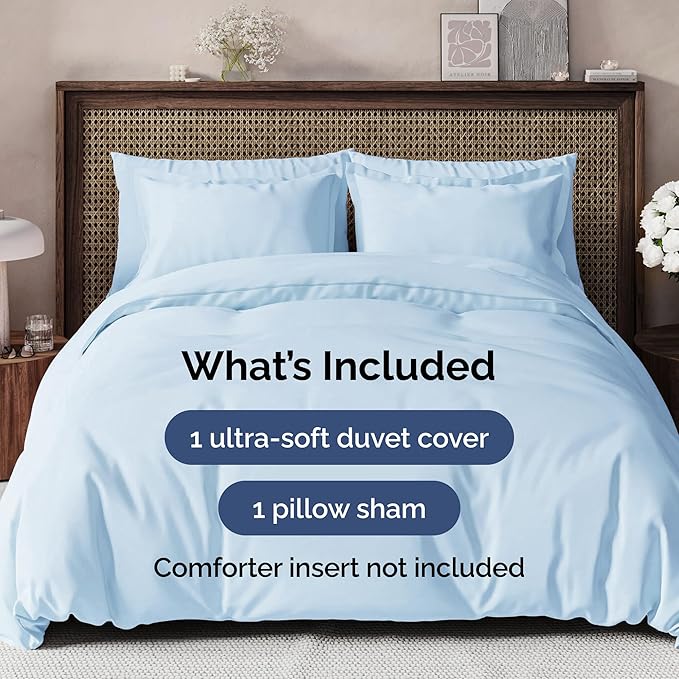 Duvet Cover Twin/Twin XL Size Set - Extra Soft Duvet Cover 68 x 90 with 1 Pillow Sham - Hotel Luxury, Easy Care and Fade Free with Zipper Closures & Ties - Comfy, Breathable Bedding Set (Light Blue)