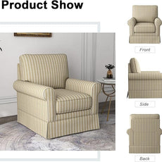 INZOY Swivel Accent Chair Set of 2, Mid Century Modern Reading Chair, Upholstered Swivel Square Chair for Living Room Bedroom Small Spaces, Fully Assembled, Brown Stripe