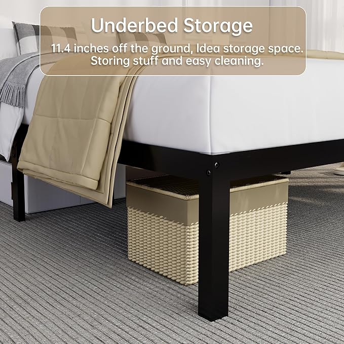 14 Inch Bamboo Bed Frame – Solid Wood Platform Bed Frame, Strong and Stable, with Non-Slip Slats for Support, No Box Spring Needed, Easy to Assemble, Noise-Free (Black, Full)