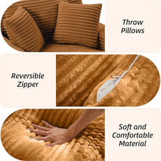 Oversized Chaise Lounge Chair Indoor Corduroy Sofa Bed with Throw Pillows Recliner Chair Comfy Large Deep Seat Sofa Couch for Living Room, Bedroom, Apartment (Orange)