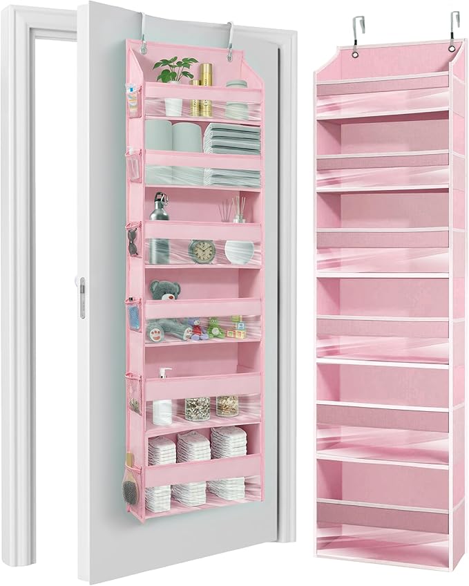 HOMELUX THEORY UPGRADED Over The Door Organizer Hanging - 100D EXTRA THICK & 50lbs HUGE CAPACITY 6 Large Front & 12 Side Pockets, Over The Door Shoe Organizer, Hanging Closet Organizer (Baby Pink 1pc)