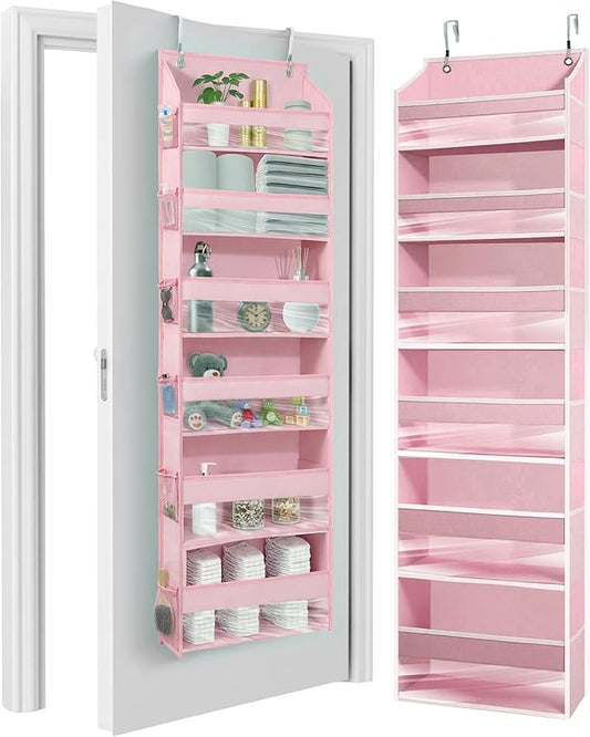 HOMELUX THEORY UPGRADED Over The Door Organizer Hanging - 100D EXTRA THICK & 50lbs HUGE CAPACITY 6 Large Front & 12 Side Pockets, Over The Door Shoe Organizer, Hanging Closet Organizer (Baby Pink 1pc)