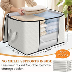 Fab totes 24 Gallons Clothes Storage, Foldable Thick Fabric Blanket Storage Bags, Containers for Organizing Bedroom, Closet, Clothing, Comforter, Organization with Handle (4 Pack,Ivory)