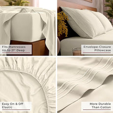 Mellanni Queen Sheet Set - 6-Piece Iconic Collection Bedding, (Including 4 Pillowcases), 21-Inch Extra Deep Pocket, Easy Care, Ultra Soft, Cooling Sheets, Brushed Microfiber - Golden Ivory