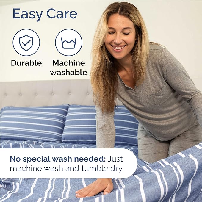 Twin XL 4 Piece Sheet Set - Cooling and Breathable Bed Sheets - Hotel Luxury Bed Sheets for Women, Men, Kids and Teens - Deep Pockets - Easy Fit - Soft and Wrinkle Free - Twin XL Blue Stripes Sheets