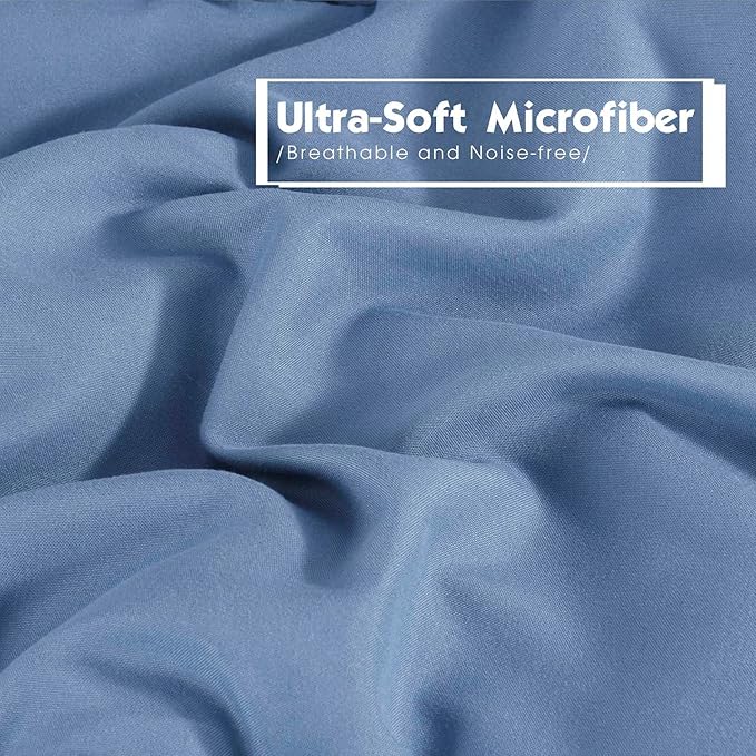 HIG 3pc Dusty Blue Queen Size Comforter Set - All Season Reversible Down Alternative Comforter with Sham - Quilted Duvet Insert with Corner Tabs - Box Stitched Blanket - Breathable, Soft, Fluffy