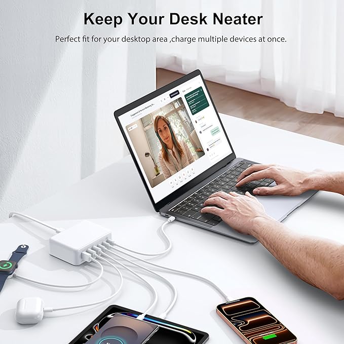USB C Fast Charger, 150W 6 Port Desktop PD GaN Fast Charger Charging Station Block 65W USB C Laptop Power Adapter for MacBook Pro/Air iPad iPhone 16 15 14 13 Pro Max Galaxy S24 Note 20 Pixel