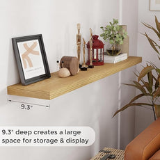 Fun Memories 55 Inch Floating Shelves for Wall, 55x9.3 Large Floating Shelf for Bedroom, Kitchen, Bathroom, Wall Mounted Rustic Wood Shelves with Invisible Bracket for Books, Decor, Oak