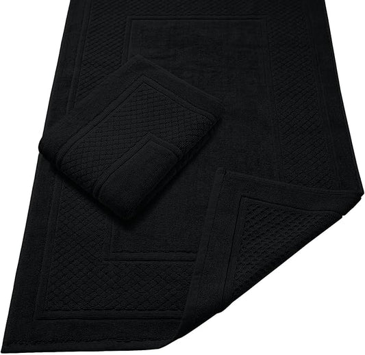 Avalon Towels Black Bath Mat - 100% Cotton Set of 2 Absorbent Bathmat - Bathroom Mats Quick Dry Bath Mats for Bathrooms (22x34 Inches)