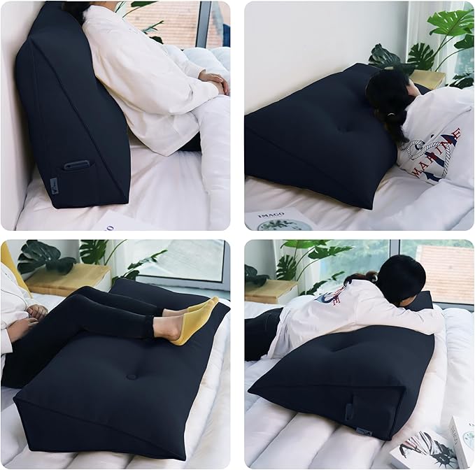 WOWMAX 85% Linen 15% Cotton Blend Headboard Pillow – Twin Size Reading Wedge Backrest for Bed, Handmade Firm Support Bolster Cushion with Removable Cover, Premium Bed Rest Pillow, Blue