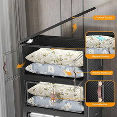 Extra Large Stackable Storage Bins with Lids & Wheels & Door, 960QT-160QT/40GAL*6Pack Foldable Collapsible Closet Organizers, Plastic containers Drawers for Bedroom Dorm