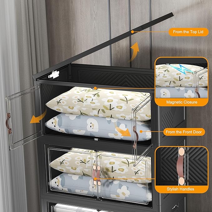 Extra Large Stackable Storage Bins with Lids & Wheels & Door, 960QT-160QT/40GAL*6Pack Foldable Collapsible Closet Organizers, Plastic containers Drawers for Bedroom Dorm