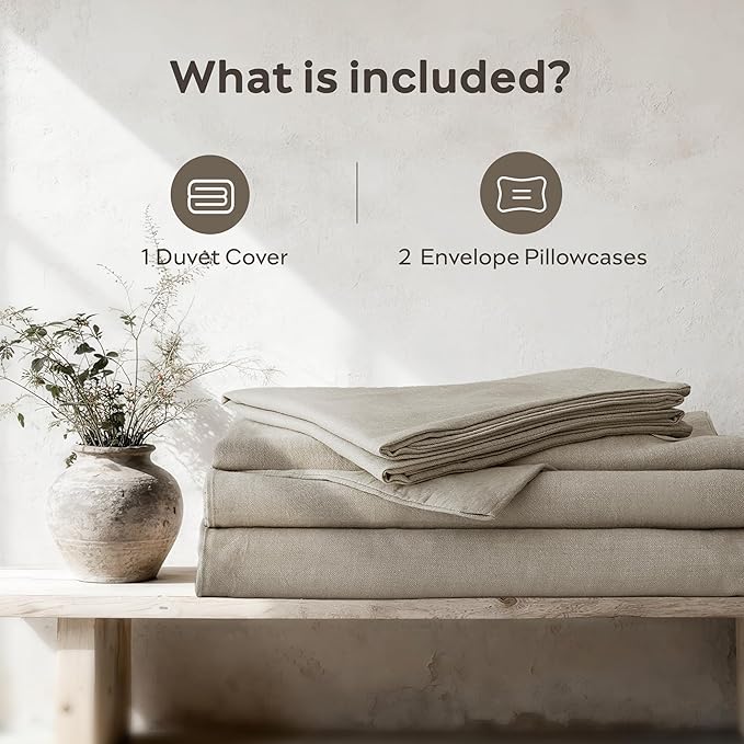 JELLYMONI Washed Cotton Duvet Cover Set Queen Size, Taupe - Super Soft & Breathable Bedding Comforter Cover with Zipper, for Modern Home, Guest Room, and Everyday Use,1 Duvet Cover & 2 Pillowcases