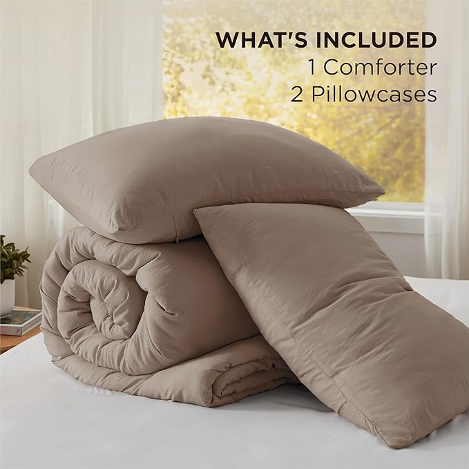 Bedsure California King Size Comforter Set, Brown Soft Prewashed Bedding for All Seasons, 3 Pieces GentleSoft™ Down Alternative Bed Set, 1 Lightweight Comforter (104"x96") and 2 Pillowcases (20"x36")