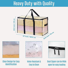 VENO 4 Pack Moving Bags & Large Christmas Storage Bins with lids for Decorations, Garland, Lights. Moving Boxes Packing Supplies for College Dorm. Extra Large Heavy Duty Totes (Clear-4 Pack)