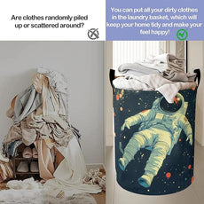 Astronauts in Space Laundry Basket-Large Foldable Hamper Holder Portable Tall Collapsible Laundry Hamper Storage Basket Bin with Handles, Canvas & Waterproof lining for Household Items