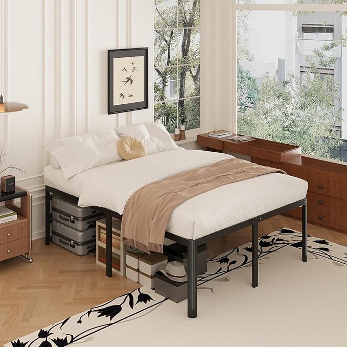 20 Inch High California King Bed Frames with Rounded Corner Legs, Heavy Duty Cal King Metal Platform Bed Frame No Box Spring Needed, Easy Assembly, Noise Free, Black