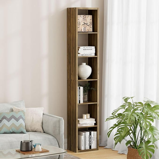 6 Cube Storage Organizer Single Row, Cube Shelf with Heavy-Duty Thick Boards, 13.31" L x 9.37" W x 72.36" H, Smooth Easy-Clean Panels, Simple Assembly, for Living Room Bedroom Office, Brown