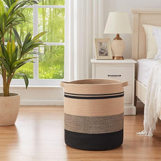 OIAHOMY 80L Laundry Baskets-Laundry Hamper,Storage Basket with Handles,Decorative Basket for Living room,Woven Storage Basket for Toys Bin,Pillows, Blankets,Clothes-20x18in-Yellow Black