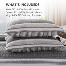 Soul & Lane Madrona 3-Piece Pieced Cotton Quilt Set - Queen Size with 2 Shams, Modern Masculine Quilted Bedspread in Brown and Gray, Contemporary Striped Bedding for Men's Bedroom