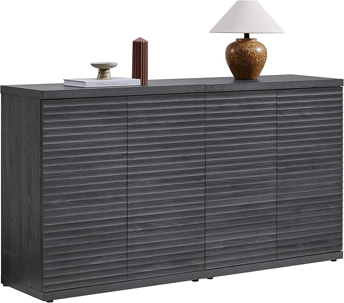 SICOTAS Buffet Cabinet with Storage Accent Sideboard Modern Credenza with Doors & Shelves Fluted Media Console Mid Century Coffee Bar Table for Living Room Kitchen Dining Room Hallway (2PCS)