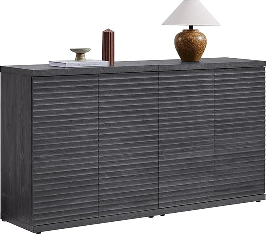 SICOTAS Buffet Cabinet with Storage Accent Sideboard Modern Credenza with Doors & Shelves Fluted Media Console Mid Century Coffee Bar Table for Living Room Kitchen Dining Room Hallway (2PCS)