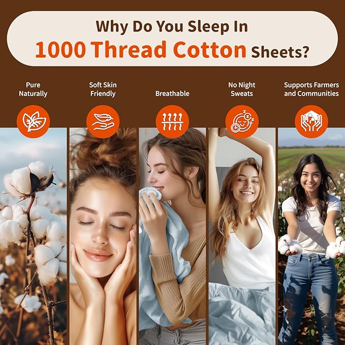 LBRO2M 1000 Thread Count 100% Egyptian Cotton Sheets Set California King Size, 4 Piece Sets Bed Sheet Deep Pocket Sheet Set 16" Soft Comfortable All Season (California King, Ice Blue) LBRO2MBedding