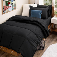 Bare Home Bed-in-A-Bag 5 Piece Comforter & Sheet Set - Twin - Goose Down Alternative - Ultra-Soft 1800 Premium Bed Set (Twin, Black/Black)