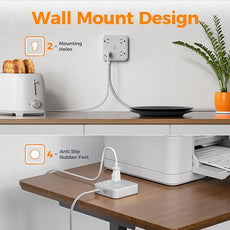 Surge Protector Flat Extension Cord 15Ft, TESSAN Flat Plug Power Strip with 4 Outlets 3 USB Ports (1 USB C), 900 Joules Protection, Multiple Wall Outlet Extender Suitable for Home Office Dorm, Grey