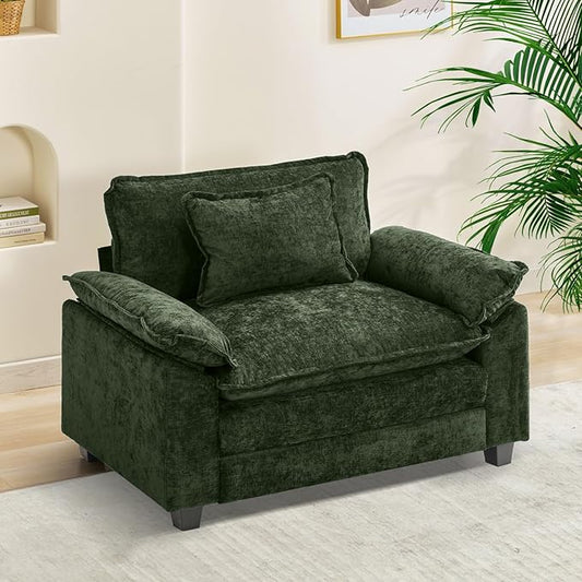 Modular Sectional Sofa, Comfy Cloud Couch Sectional Sofa, Chenille Sofa Sleeper Deep Seat Sofa with Throw Pillows for Living Room (Green, 53"- Single Seat)