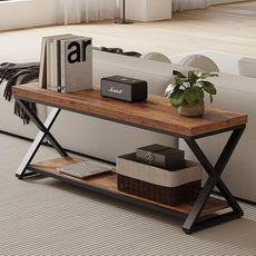 IBF Farmhouse Wood Bench, Industrial Storage Entryway Indoor Bench for Bedroom Hallway Living Room, Rustic Wooden Metal Shoe Rack Accent Foyer Bench Seat for Entrance Sitting, Rustic Brown, 47 in Long