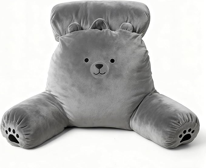 Reading Pillow Plus, Crystal Velvet Back Pillow Bed Sitting Up for Adult & Children, Back Rest Pillow Support for Reading & Rest Bed, Add Height and Removable Pillows Design, for Xmas Gift, Grey