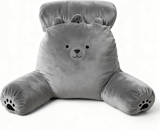 Reading Pillow Plus, Crystal Velvet Back Pillow Bed Sitting Up for Adult & Children, Back Rest Pillow Support for Reading & Rest Bed, Add Height and Removable Pillows Design, for Xmas Gift, Grey