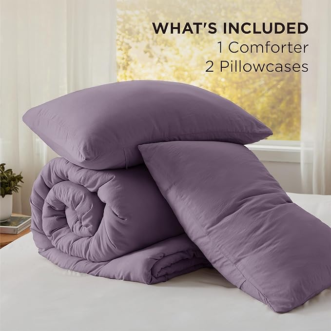 Bedsure Super King Plus Size Comforter Set, Grayish Purple Soft Prewashed Bedding for All Seasons, 3 Pieces GentleSoft™ Bed Set, 1 Lightweight Comforter (128"x120") and 2 Pillowcases (20"x36")