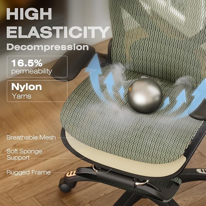 ELABEST X100 Ergonomic Mesh Office Chair with Footrest, Big and Tall Hone Desk Chair with 5D Flip-Up Arms, Adjustable 3D Lumbar Support,Gaming & Executive Computer Chairs for Long Hours