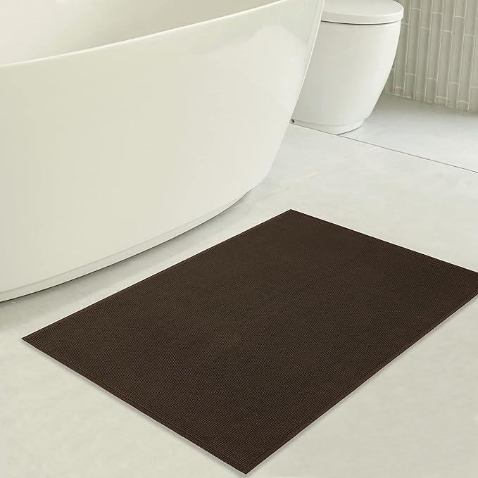 American Soft Linen Bath Rug, 20 in 34 in 100% Cotton Bath Mats Rugs for Bathroom, Slip Reducer Washable Shaggy Form Area Rugs, Brown Bath Rug