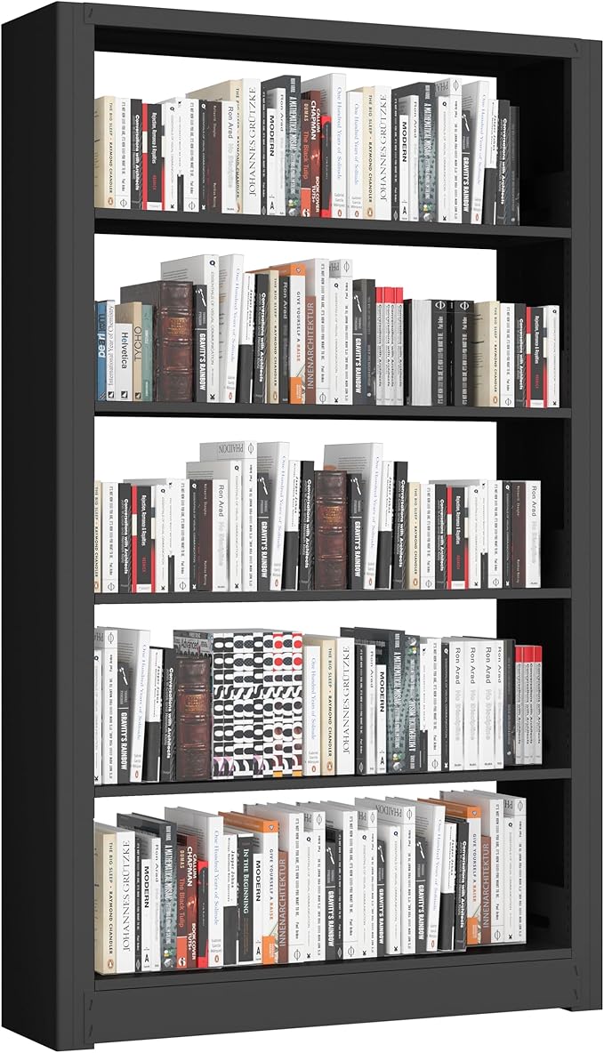 69" Tall Heavy-Duty Bookshelf, 5-Tier Metal Bookshelf with Adjustable Shelves, Open Shelf Bookcase, Tall Bookshelves for Home Office, Library, Bedroom, Including Book Stopper