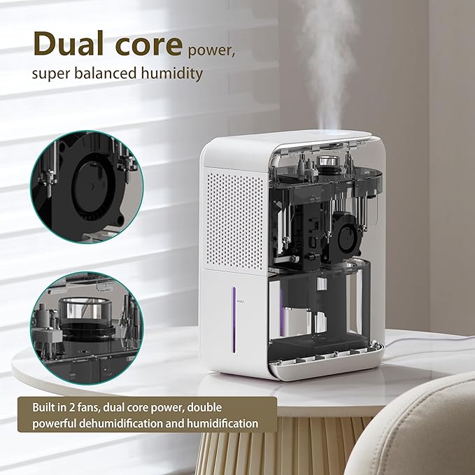 3 in 1 Dehumidifier, Humidifier & Air Filtration & aroma diffuser combo - 39Oz, Auto Humidity Control,Quiet, 27db，multifuctional colorful mist,for Bedroom/bathroom/home/basement/RV(350 sq.ft)