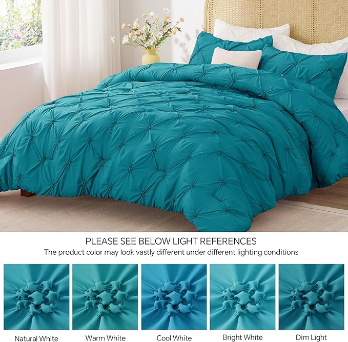 BEDELITE Teal Twin Comforter Set - 2 Peices Boho Pintuck Bedding Comforter Sets, Lightweight Soft & Warm Twin Bedding Sets with 1 Pillowcase for All Season