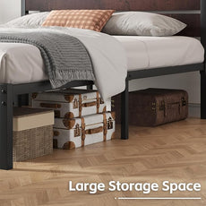 Queen Bed Frame with Headboard and Footboard, with Under Bed Storage, All-Metal Support System, No Box Spring Needed, Easy Assembly, Red Brown