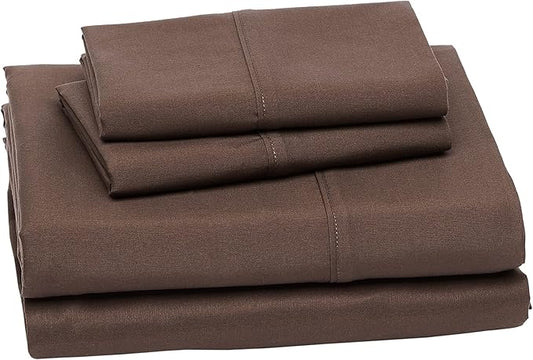 Amazon Basics Lightweight Super Soft Easy Care Microfiber 4 Piece Bed Sheet Set with 14-Inch Deep Pockets, Including Fitted Sheets, Full, Chocolate, Solid AmazonBasics