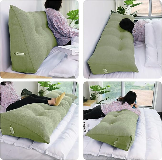 10 lbs Thickened Headboard Pillow Wedge Pillow Headboard Reading Pillow Bed for Comfortable Backrest Reading Triangular Pillow with Side Pocket Backrest Pillows for Sitting in Bed Green Full