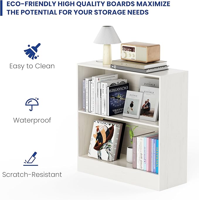 2-Shelf Bookcase, 32 in Tall Cream White 31.5 in Wide Floor Standing Bookshelf, Floor Standing Display Storage Shelves with Adjustable Shelves for Living Room Hallway Home Office Bedroom