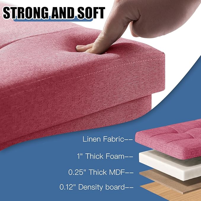 BRIAN & DANY 15 Inches Ottoman with Storage, Square Small Storage Ottoman Foot Rest with Legs, Ottomans Foot Stool for Dorm, Living Room, Entryway (Hot Pink)